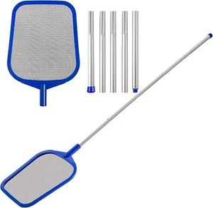 Pool Skimmer Net - 5 Foot Pool Net with 5 Connecting Aluminum Pole Sections, Fin - Picture 1 of 7