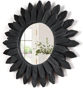 Honiway Black Wall Decor Wall Mirror 12 Inch Boho Wall Decor Wood Decorative Mir - Picture 1 of 12