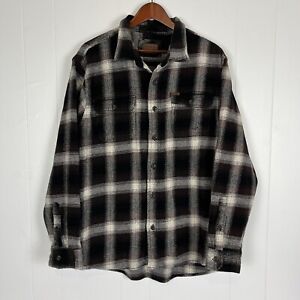 Orvis Heavy Flannel Shirt Men’s 2XL Brown Plaid Shacket Long Sleeve Button Up