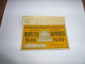 1949 Pennsylvania Inspection Sticker Pa Penna Passenger Car - Picture 1 of 2