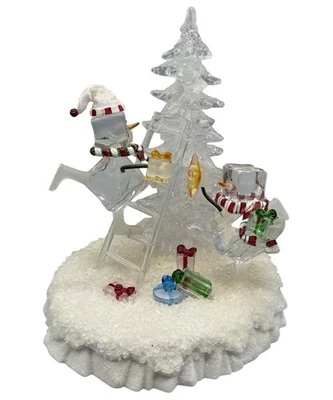 clear plastic LED Light-Up Christmas Decoration frosted Snowmen Gifts tree READ - Image 1 of 4
