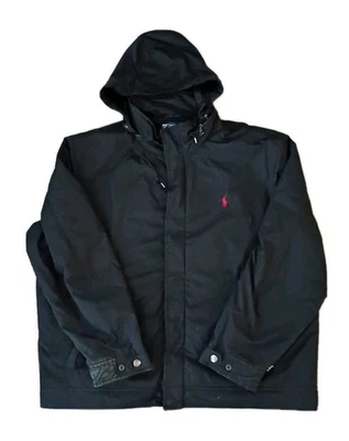 Chaqueta de Lluvia Polo Ralph Lauren Negra Cremallera Completa Forrada de Vellón Hombres XXL Bolsillos con Capucha Foto 1 de 4
