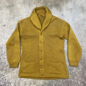 Vintage Shawl Cardigan Letterman Button Front Yellow Sweater Wool Knit M/L - Picture 1 of 11