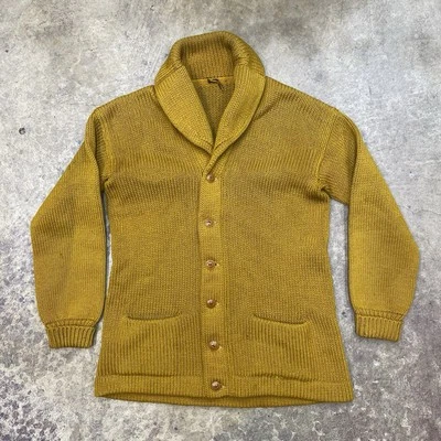 Vintage Shawl Cardigan Letterman Button Front Yellow Sweater Wool Knit M/L - Image 1 of 4