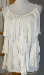 Y2K F21 Ruffled Cami Slip Top M White Jersey Viscose Clubwear Modern USA Made - Picture 1 of 11