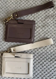 Andar DENNER Leather Wallet-Cream Color And Smokey Purple-Pull Straps-Great Cond - Picture 1 of 3
