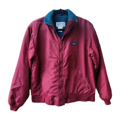 Vintage LL Bean Men's M Warm Up Bomber Jacket Fleece Lined Burgundy Teal  - Image 1 of 4