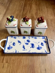 Villeroy & Boch "COTTAGE CHARM" 4 Pc  Jam & Jelly Jar Set with Tray. HTF - MINTY - Picture 1 of 16