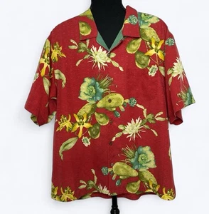 Camicia seta hawaiana Tommy Bahama uomo taglia L rossa cactus tropicale floreale vacanza - Foto 1 di 11