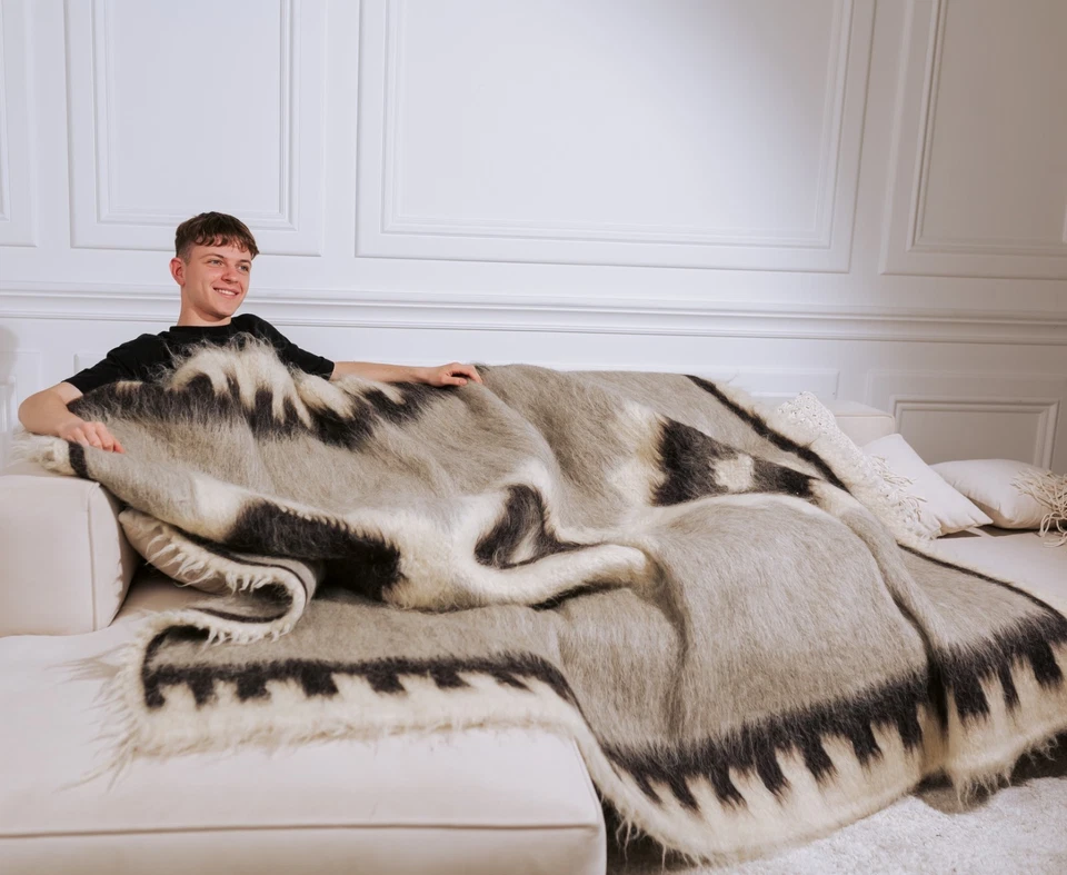 Handwoven 100% Wool Blanket from Ukraine | Natural Rustic Throw Rug Bedspread - Image 1 of 4