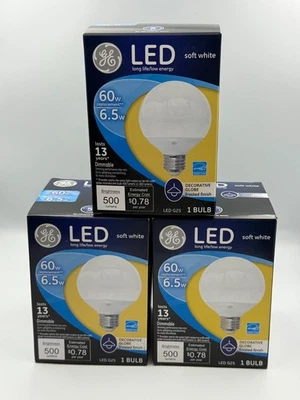 3 PACK GE Light Bulb LED G25 Soft White Frosted Globe 6.5 Watts 60W Replacement - Image 1 of 4