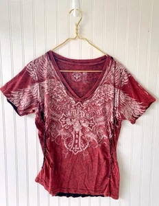 Camiseta AFFLICTION Roja De Colección Y2K Estrás Alas Cruzadas Para Mujer Talla XL - Imagen 1 de 6