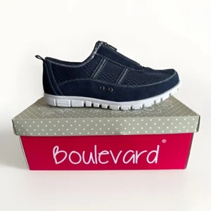 EEE Wide Fitting Trainers Shoes Navy Blue Zip Fastening 3 4 5 6 7 8 9 - Picture 1 of 5