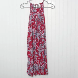 Abito Rayon Rosso Blu Senza Maniche Loft Cravatta Schiena Floreale In Aline Med - Foto 1 di 9