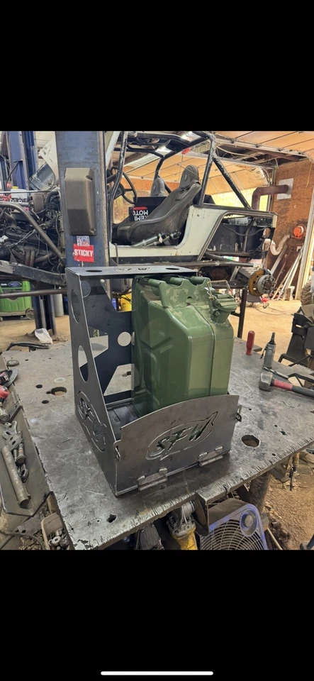 Dual Jerry Can Holder With Custom Name Dual Locking Mount Race Trailer - Image 1 of 1