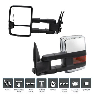 Pair Tow Mirrors For 2003-2006 Chevy Silverado Power Heated Signal Chrome LH RH - Image 1 of 4