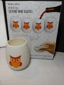 Shark Skinzz Set Of 4 12 OZ Silicone Wine Drinking Travel Glasses Owls NIB - Picture 1 of 7