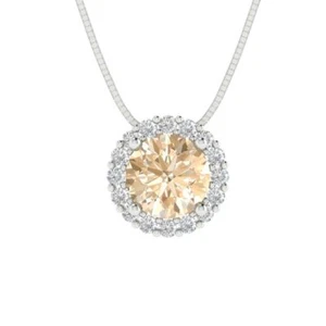Colgante de oro blanco morganita natural halo corte redondo de 1,24 quilates con cadena de 18 - Imagen 1 de 11