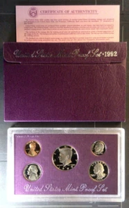 1992 U.S. MINT PROOF COIN SET - 5 Coin Set - with Box & COA - Picture 1 of 6