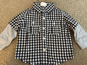 EUC Crazy 8 Plaid Button Down Black White Long Sleeve Shirt Baby Boys Sz 6-12M - Picture 1 of 4