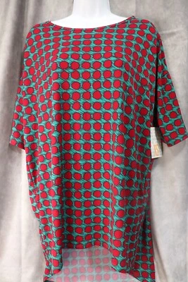 Camiseta para mujer LuLaRoe Irma verde manga corta roja a lunares retro talla XS NUEVA CON ETIQUETAS Foto 1 de 3