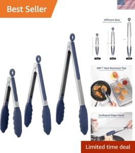 600ºF Heat Resistant Kitchen Tongs: 7/9/12 inch Silicone Cooking Tong Set wit... - Picture 1 of 10