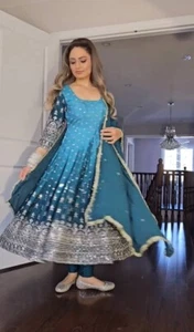 New Arrival Heavy Fancy Chinnon Silk Anarkali Bottom With Dupatta For Women Wear - Picture 1 of 9