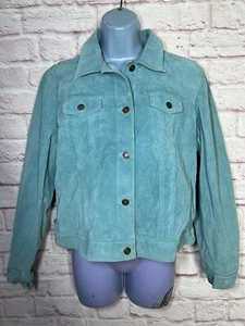 Leather Jacket Women Size Large (Petites) Charter Club Suede Blue Blue - Picture 1 of 6