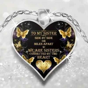 ❤ To My Sister Necklace Heart Pendant Love Jewelry Gift With 20" Chain - Picture 1 of 6