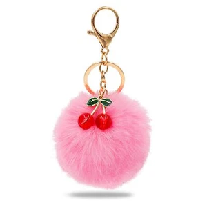 Pom Pom Keychain Cherry Charm For Purse Key Chain Cute Accessories For Women ... - Picture 1 of 7
