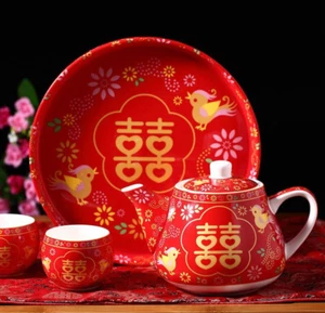 Love Birds Traditional Wedding Double Happiness Tea Set/For Tea Ceremony - Picture 1 of 7