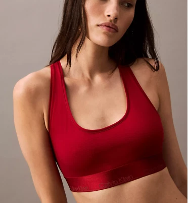 NUEVO CALVIN KLEIN Juneberry Rojo Icono Algodón Modal Vacaciones Brillo Bralette L Foto 1 de 4