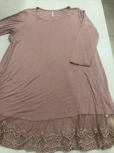 Mittoshop women's Rose lace Hem mid Shift Dress Long Sleeves Round Collar - Picture 1 of 7