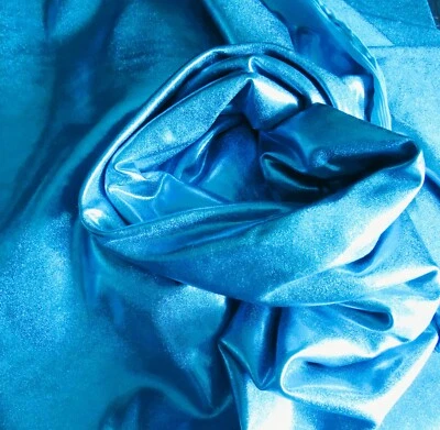 Striking Metallic Mediterranean Blue 2way Stretch Satin Lot 84" by 60" Wide - Image 1 of 2