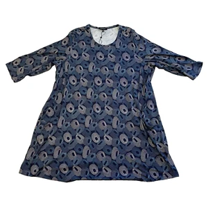 Sunday Womens Dress 3XL Blue Gray Geometric Circles Pockets Comfort Stretchy NEW - Picture 1 of 18