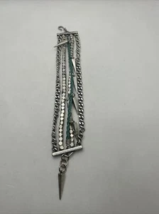 REBECCA MINKOFF Multi-Strand Curb Chain Beaded Bracelet : Silver + Blue - Picture 1 of 8