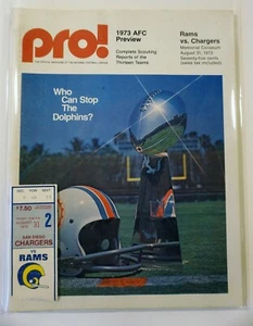 1973 Los Angeles Rams vs San Diego Chargers program and ticket -Johnny Unitas - Picture 1 of 9