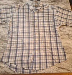 Bill Blass Nor' easter Button Down Short Sleeve Shirt Plaid White Sage Blue - Picture 1 of 6