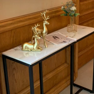 Marble Stone Console Table Mirrored Top Hall Accent Lounge Table Narrow Desk Dec - Picture 1 of 12