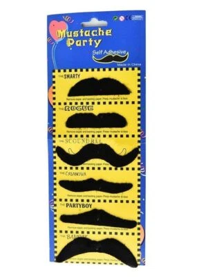FAT-CATZ-COPY-CATZ KIDS ADULTS FAKE JOKE FANCY DRESS PACK OF 6 BLACK ADHESIVE MOUSTACHES UKSELLER