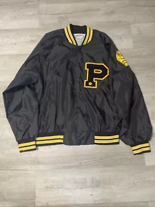 Vtg Hartwell Varsity Bomber Jacket 2XL Letterman Black Satin Snap Up USA - Picture 1 of 10