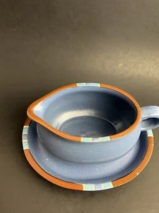 VTG DANSK MESA SKY BLUE GRAVY BOAT & UNDERPLATE PORTUGAL - Picture 1 of 18