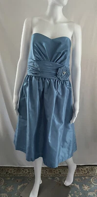 Alfred Angelo Strapless Dress 12 NWT Blue Taffeta Pockets - Image 1 of 4