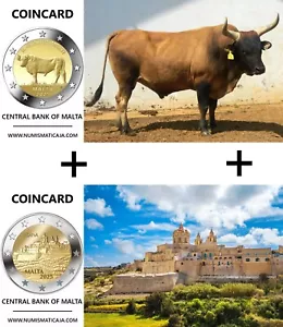 MALTA - 2 x 2 EUROS Gedenkmünzen 2025 - Maltese Ox + Mdina COINCARDS - Bild 1 von 7