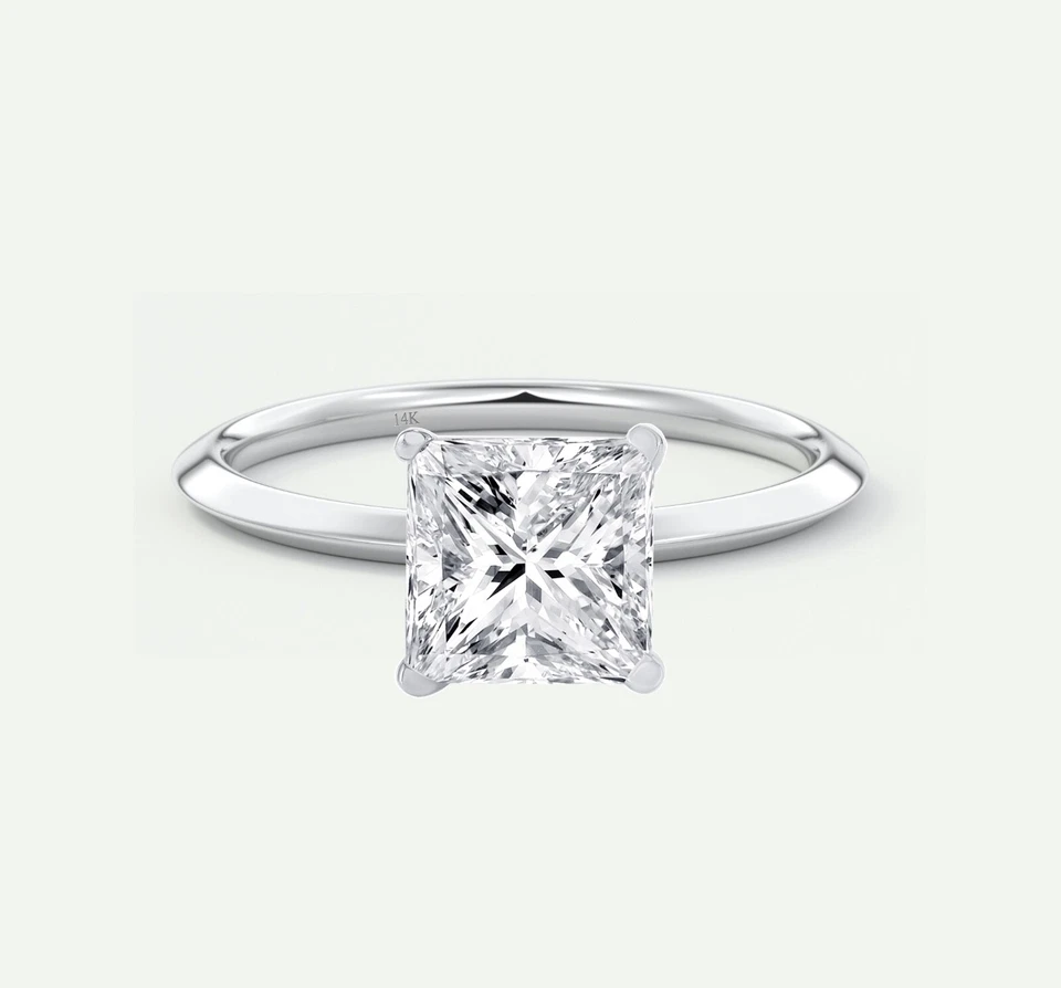 IGI E/VVS 1.25 Ct Princess Lab Created Grown Diamond Ring Solid 14K White Gold - Image 1 of 1