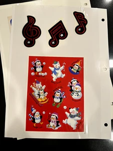 Vintage 80s XMAS Stickers- One Full Sheet + 3 loose SATIN stickers(Hallmark) - Picture 1 of 1