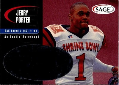 2000 SAGE Auto Red /999 Jerry Porter #A35 Rookie Auto RC Pittsburgh Steelers WVU - Image 1 of 2