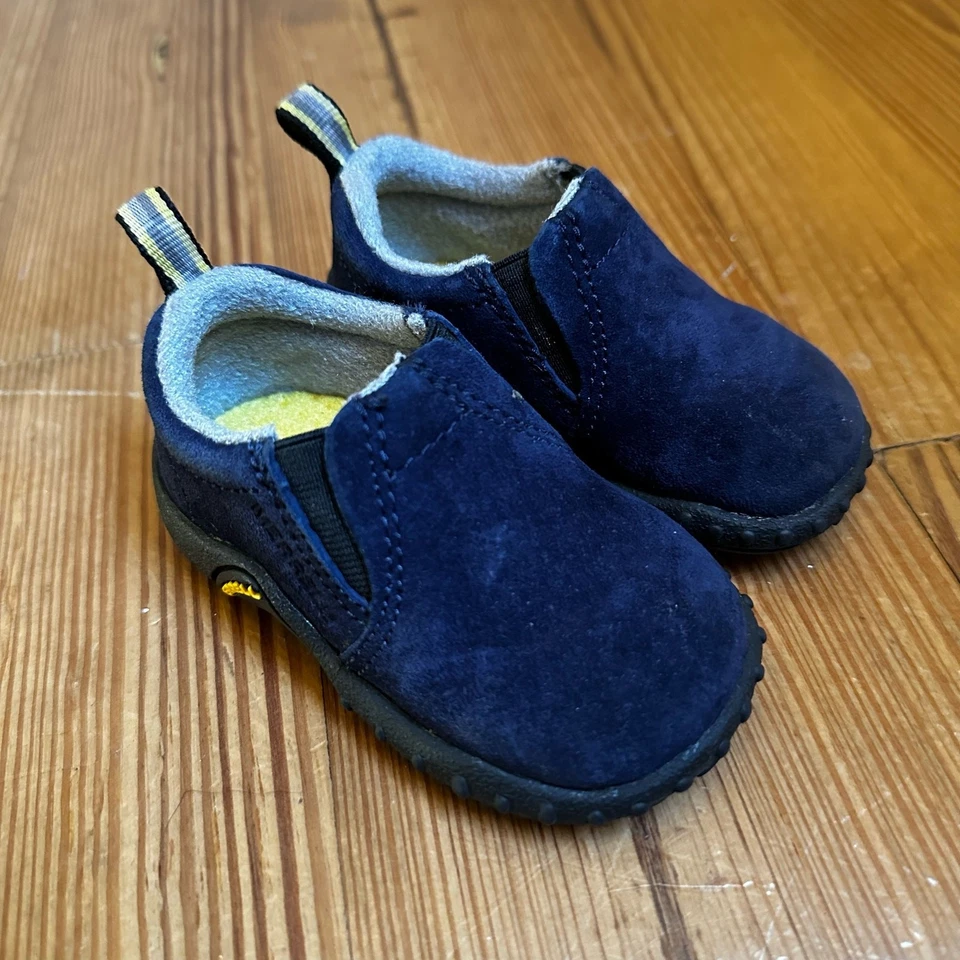 Mocassim Merrell azul marinho camurça couro sola de borracha tamanho 3 novo sem etiquetas - Imagem 1 de 4