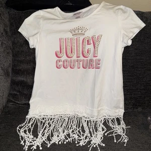 Juicy Couture Girls Short Sleeve bottom fringe Size 16 - Picture 1 of 5