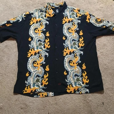 Vintage 90s Y2K Guess Jeans Black Dragon Rayon Hawaiian Shirt Size XL Men - Image 1 of 4